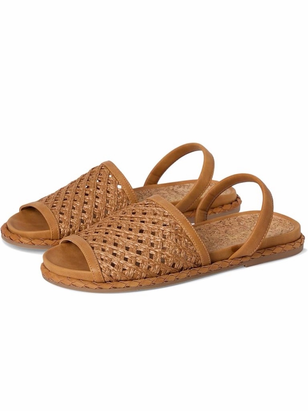 Kenneth Cole Woven Raffia Slingback Sandals Size 7 Tan Summer Flats NWOT